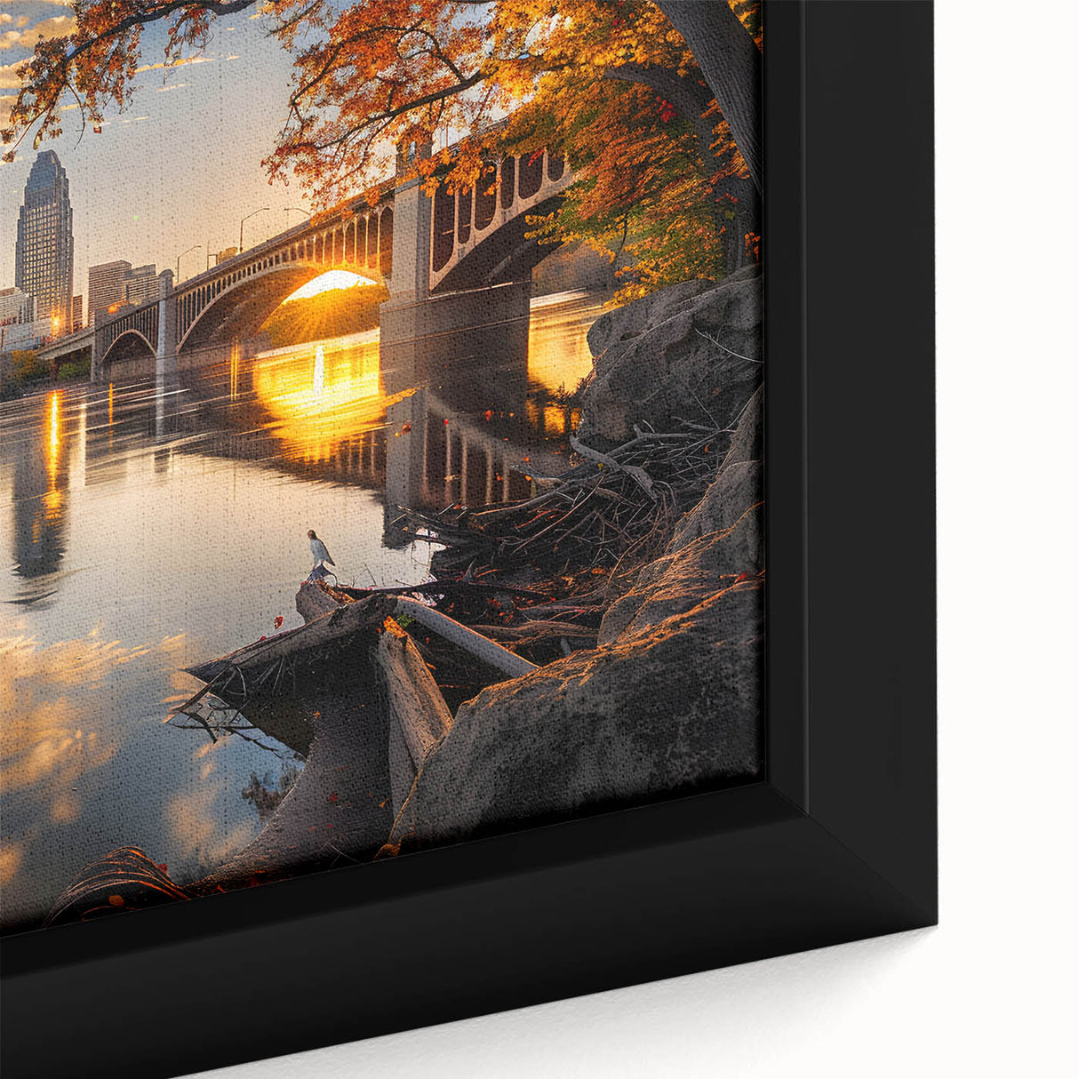 Textured black wall art of Minneapolis skyline with colorful accents on extra large framed canvas.