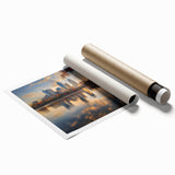 Extra large rolled print of Minneapolis skyline with floral elements in soft pastel shades.