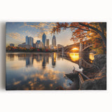 Black and white stretched canvas of Minneapolis skyline, ideal for kitchen wall art.
