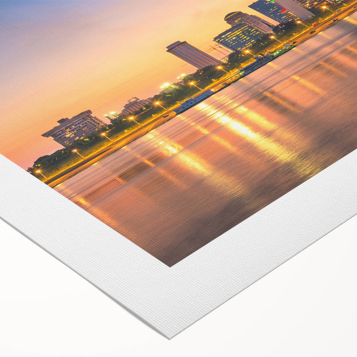 Art deco poster featuring the St. Louis skyline in muted metallic tones on rolled canvas, suitable for dining room decor.