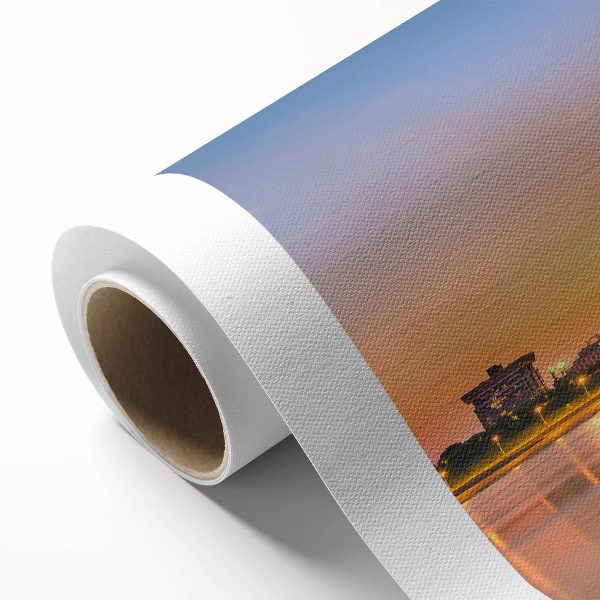 Art Deco poster of St. Louis skyline in pastel shades on rolled canvas, ideal for nursery wall art.