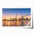 Rolled print of St. Louis skyline with pastel shades, ideal for art wall dining room.