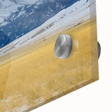 Large abstract wall art depicting Montana scenery in muted earth tones on acrylic glass, ideal for dining room ambiance.