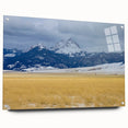 Acrylic glass print of a Montana landscape in muted earth tones, suitable for bedroom or dining room decor.