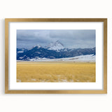 Extra large abstract art print of Montana scenery in gold frame, textured, ideal for living room decor.