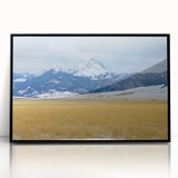Large abstract wall art depicting a Montana landscape in muted earth tones on a framed acrylic.
