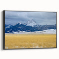 Black and white framed canvas of a Montana landscape, featuring vintage poster art style, suitable for bedroom decor.