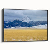 Black and white framed canvas of a Montana landscape, featuring vintage poster art style, suitable for bedroom decor.