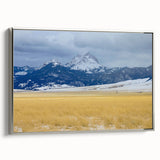 Framed canvas depicting a vintage landscape painting of Montana with a black border and colorful details.