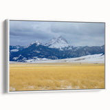 Vintage poster art of Montana scenery on extra large framed canvas, featuring colorful art on black background.