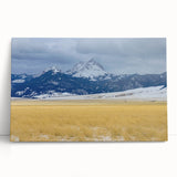Black and white photograph of Montana scenery on a large stretched canvas, ideal for kitchen wall art.