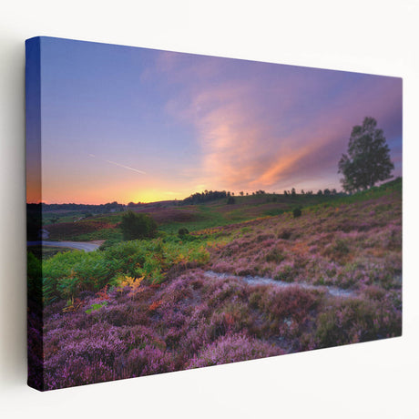 Large canvas print of a serene New Hampshire landscape in muted green and blue tones, ideal for kitchen wall art.