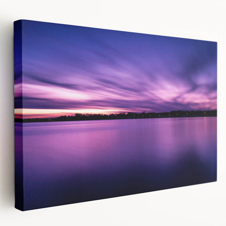 Side view of a stretched canvas featuring a serene New Jersey landscape in soft green and blue tones.