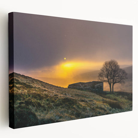 Charlotte skyline in muted blue and gray tones on a large stretched canvas, ideal for kitchen wall art.