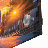 Large abstract wall art of Raleigh, in mid-century modernist style on acrylic glass, ideal for dining room ambiance.