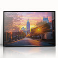 Large abstract wall art depicting the Raleigh skyline in muted gray tones on a framed acrylic.