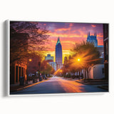 Vintage poster art of Raleigh, North Carolina on a framed canvas, featuring colorful art in extra large size.