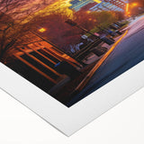 Art deco poster of Raleigh skyline in muted earth tones on rolled canvas, suitable for dining room wall art.