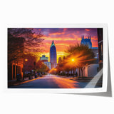 Raleigh, North Carolina skyline in muted gray tones on a rolled canvas, suitable for dining room wall art.