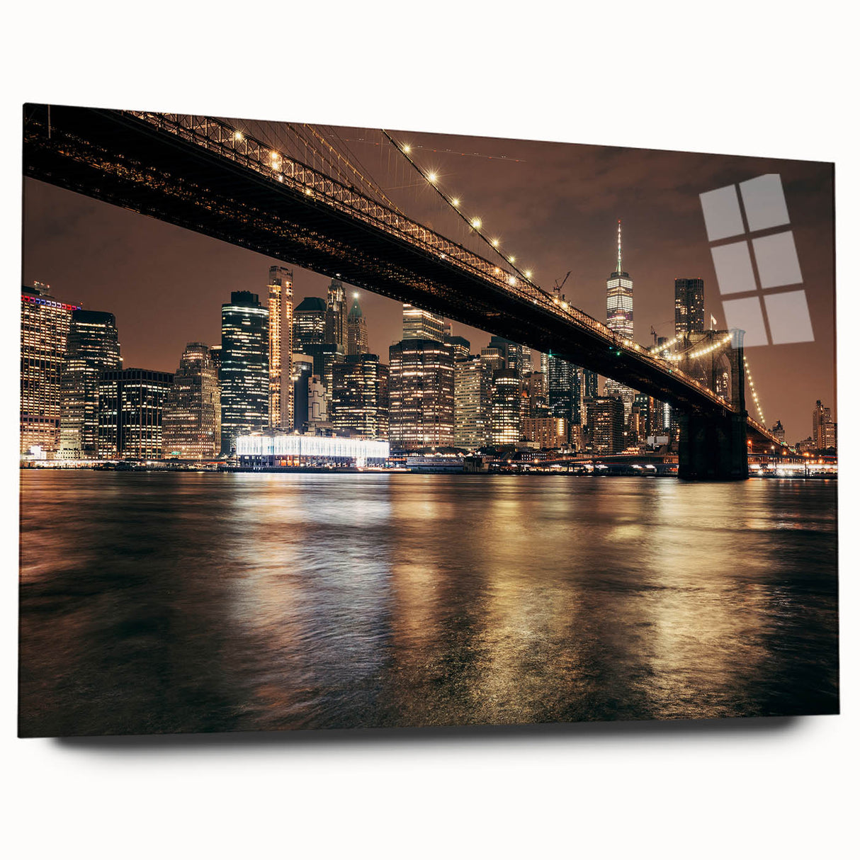 Acrylic print of the Brooklyn Bridge in grayscale, ideal for bedroom or dining room decor.