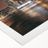 Art Deco poster of the NYC Brooklyn Bridge in monochrome tones on rolled canvas, suitable for dining room wall art.