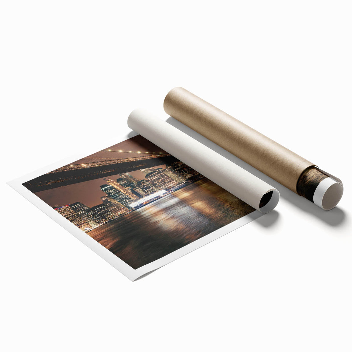Extra large rolled print of Brooklyn Bridge with soft pastel shades, ideal for classy bathroom wall art.