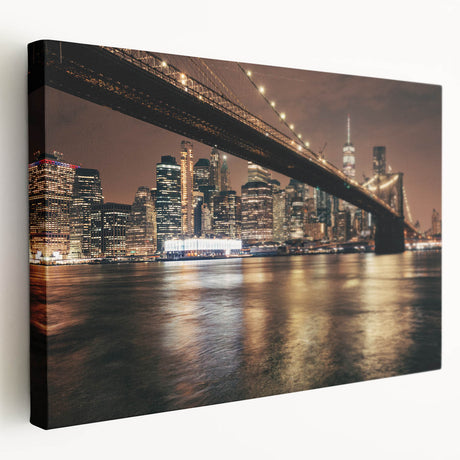 Side view of the Brooklyn Bridge in muted gray tones on a stretched canvas, suitable for kitchen wall art.