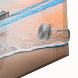 Large abstract depiction of Manhattan skyline in muted gray and blue tones on acrylic glass, ideal for dining room art.