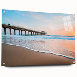 Acrylic print of Manhattan skyline in muted gray and blue tones, ideal for modern bedroom or dining room decor.