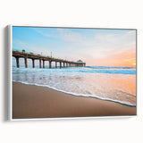 Vintage poster art of Manhattan skyline in colorful hues on a large framed canvas, ideal for living room decor.