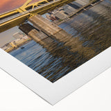 Art deco poster of Pittsburgh skyline in muted metallic tones on rolled canvas, suitable for dining room wall art.