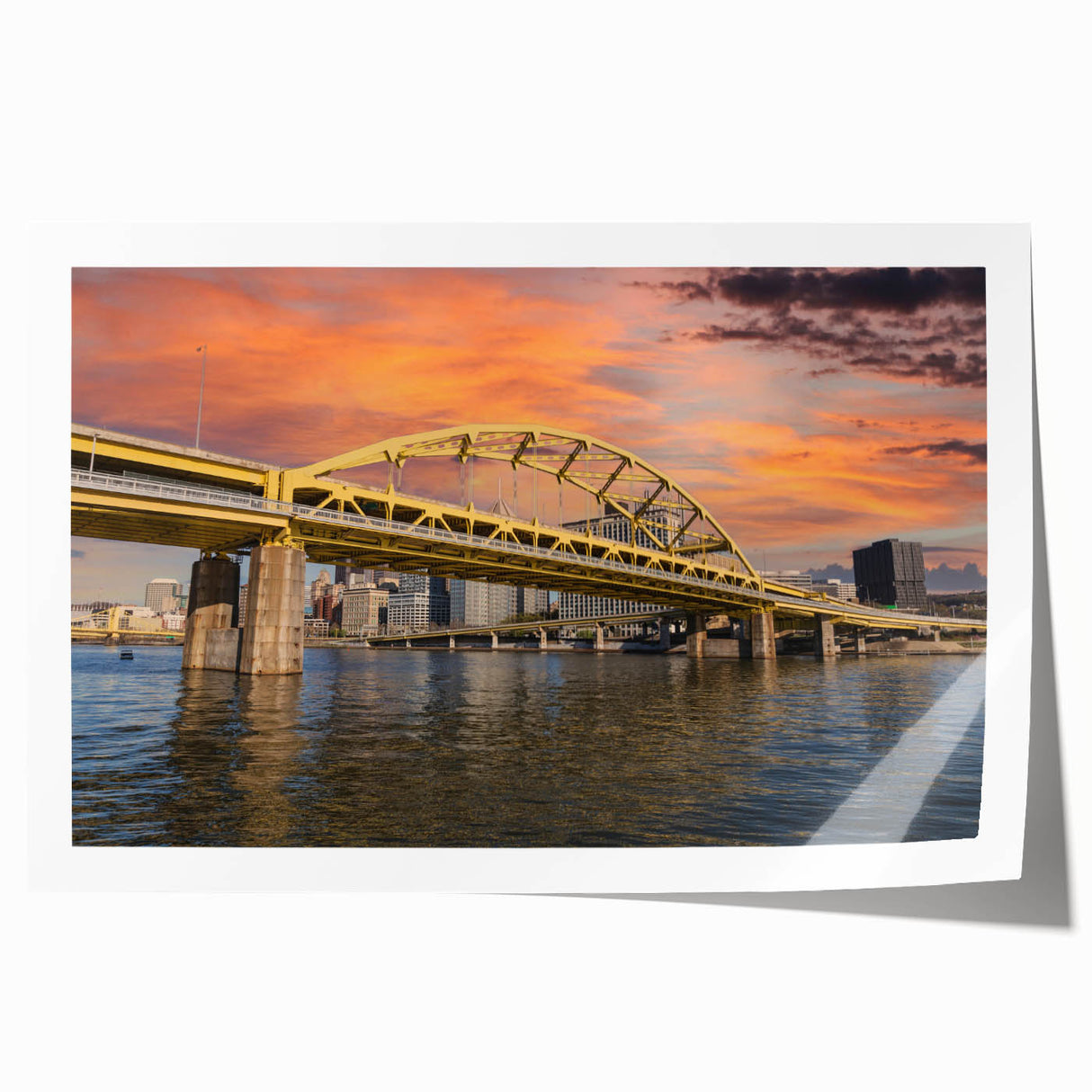 Rolled print of Pittsburgh scenery with muted earth tones, ideal for art wall dining room.