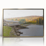 Framed acrylic print of a Pennsylvania landscape in muted earth tones, ideal for modern art wall decor.