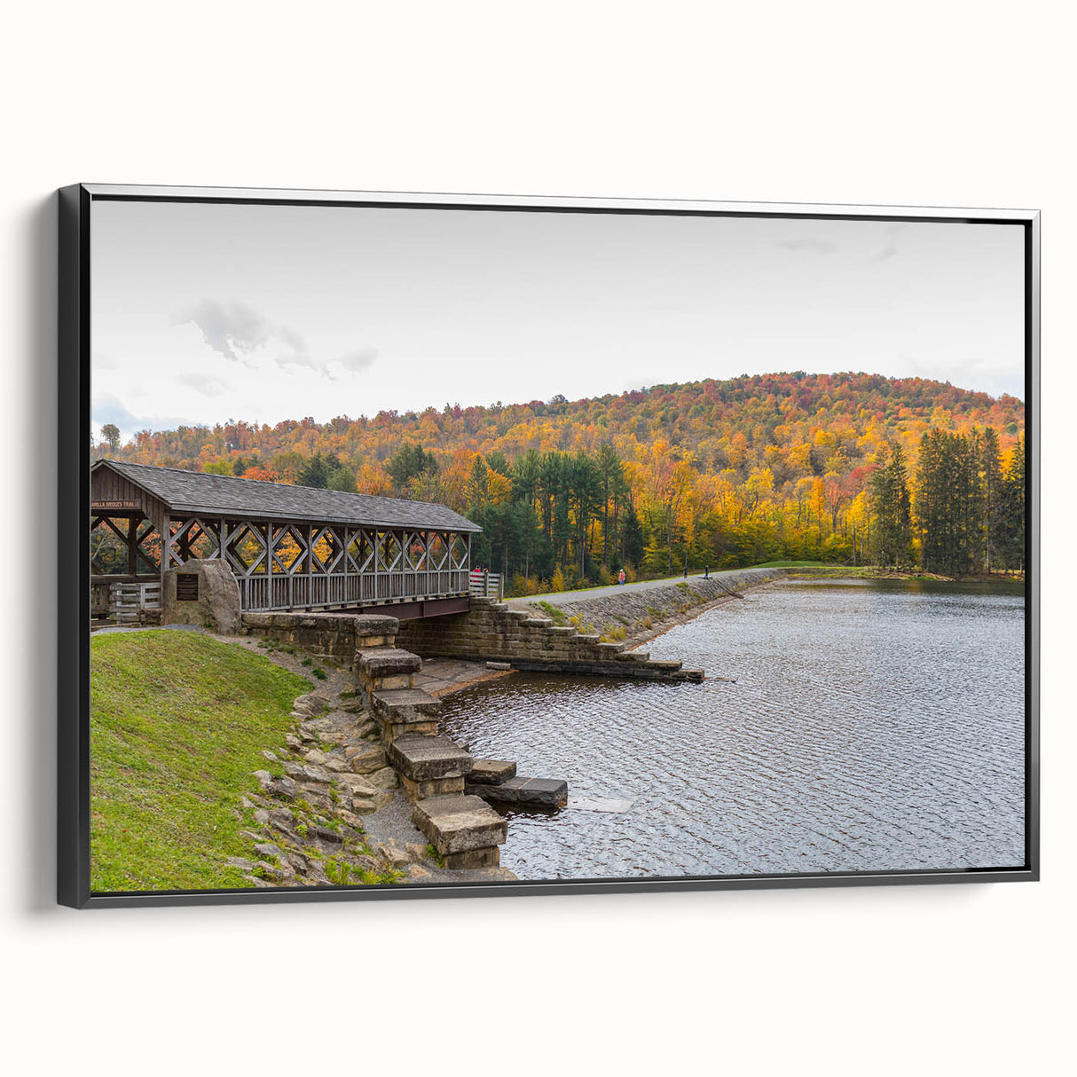 Black and white framed canvas featuring a vintage Pennsylvania landscape, ideal for bedroom wall decor.