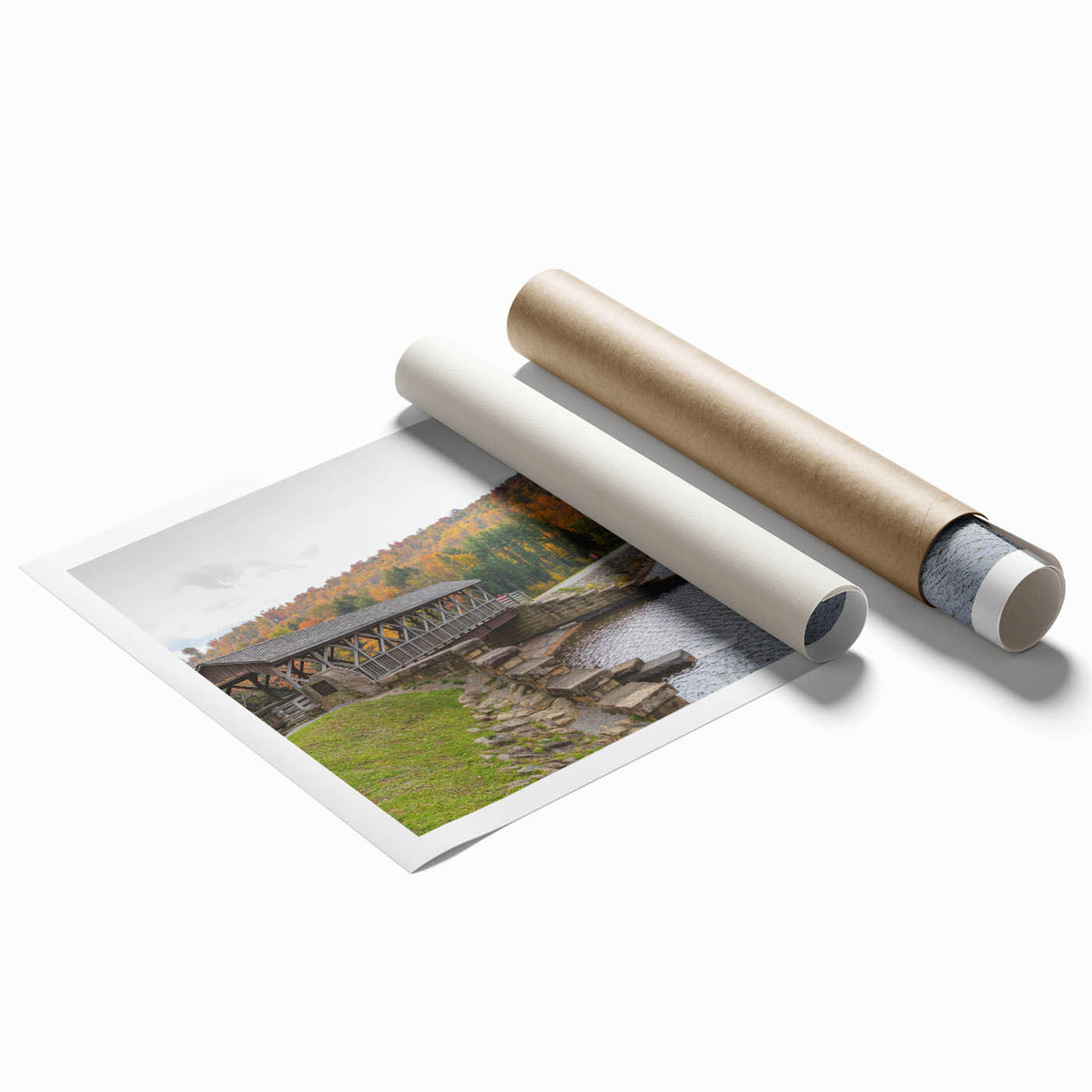 Rolled print of a Pennsylvania landscape with soft floral elements in pastel shades.