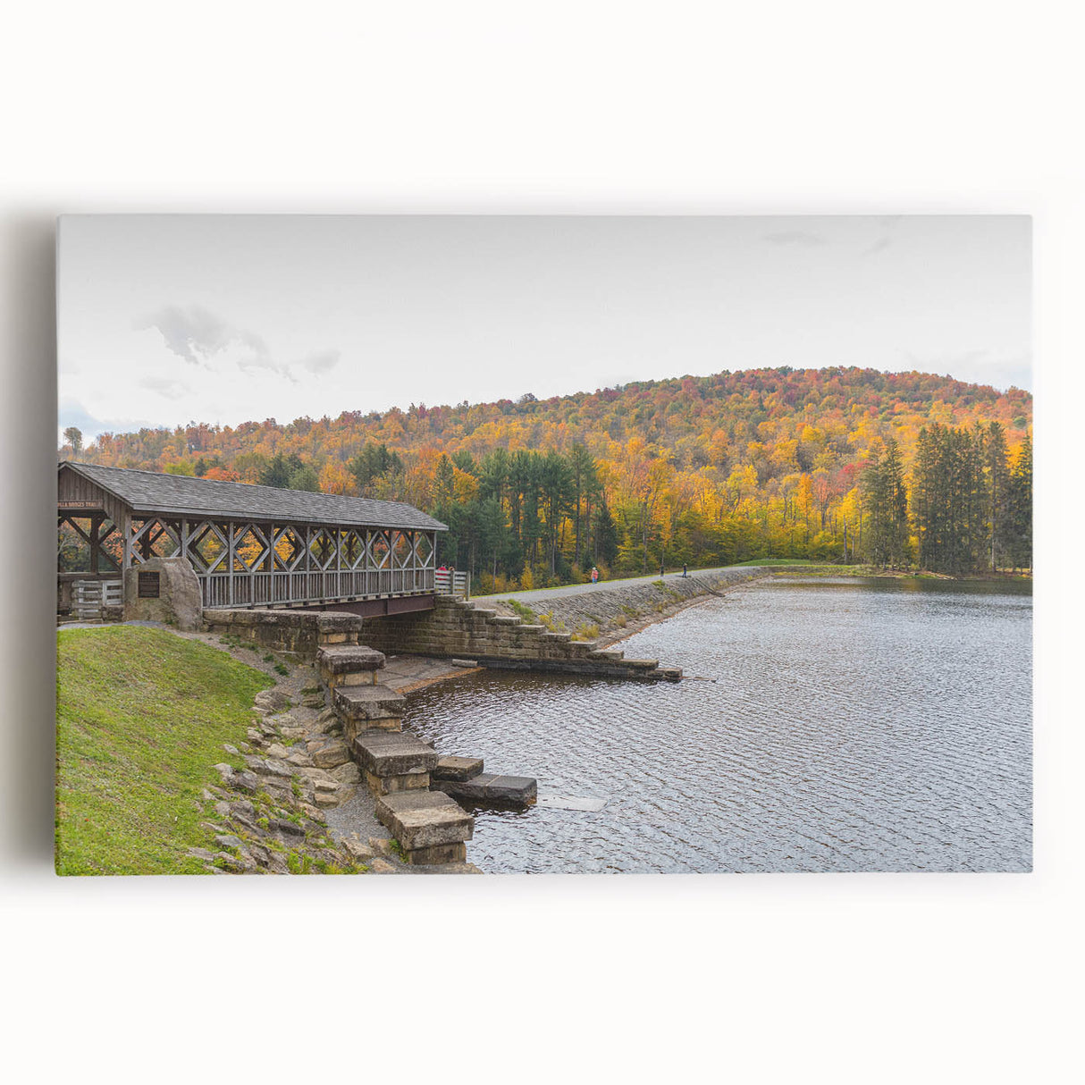 Black and white photograph of Pennsylvania scenery on large stretched canvas, ideal for kitchen wall art.