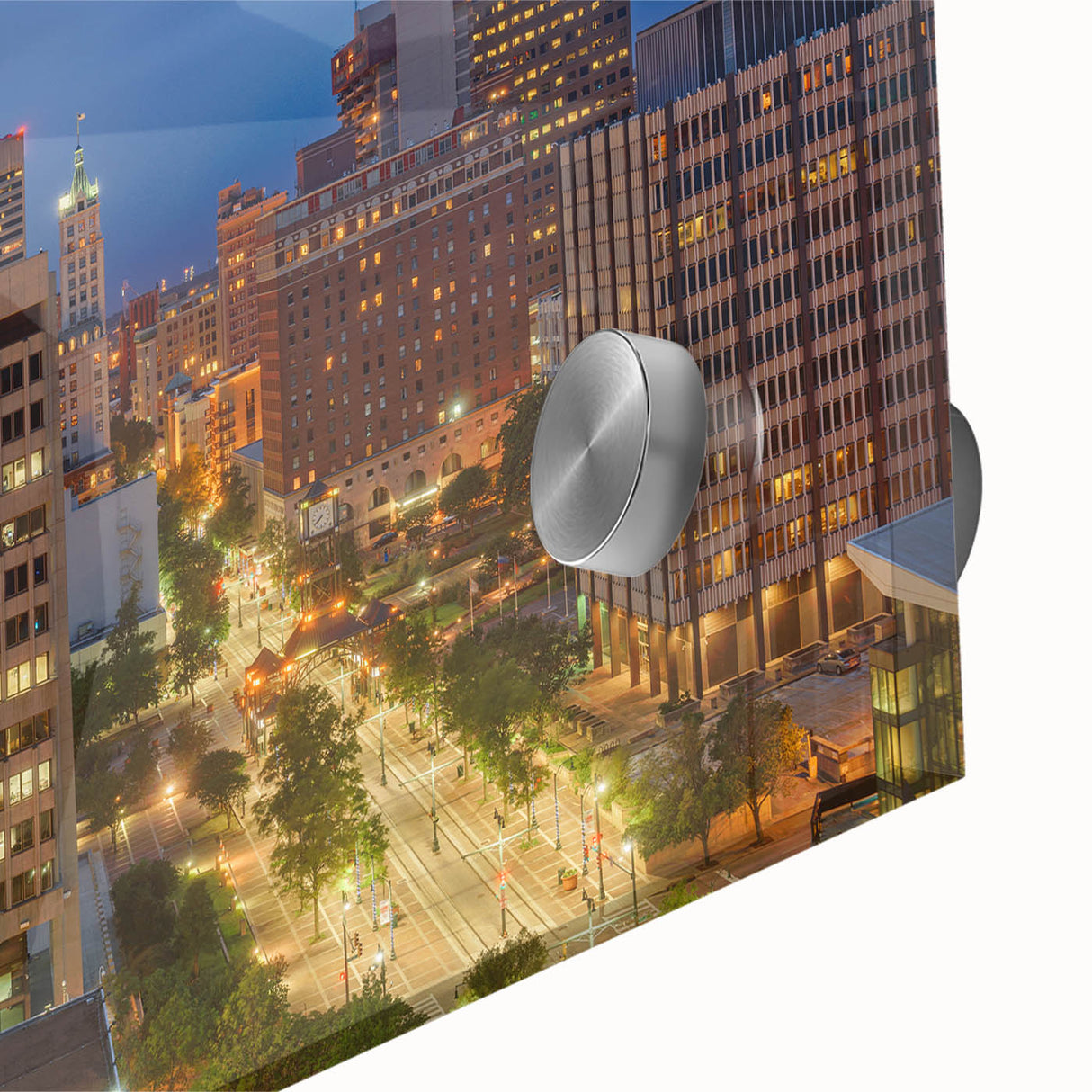 Large abstract wall art of Memphis scenery in muted earth tones, printed on acrylic glass, suitable for dining room ambiance.
