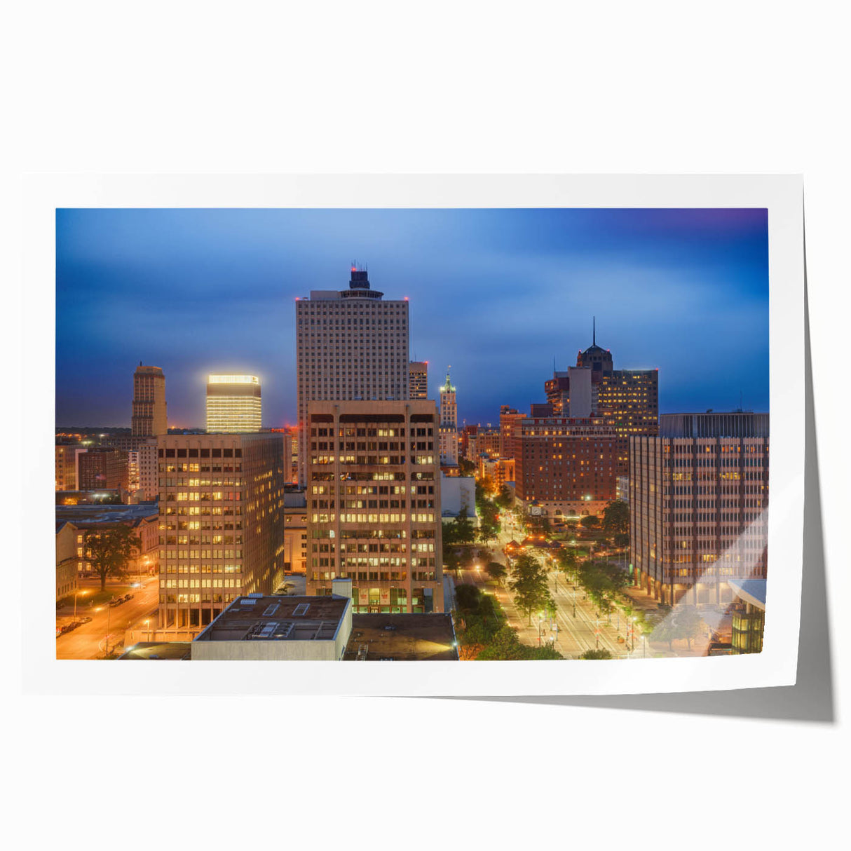 Extra large rolled print of a Memphis, Tennessee scenery in muted earth tones, ideal for art wall dining room.