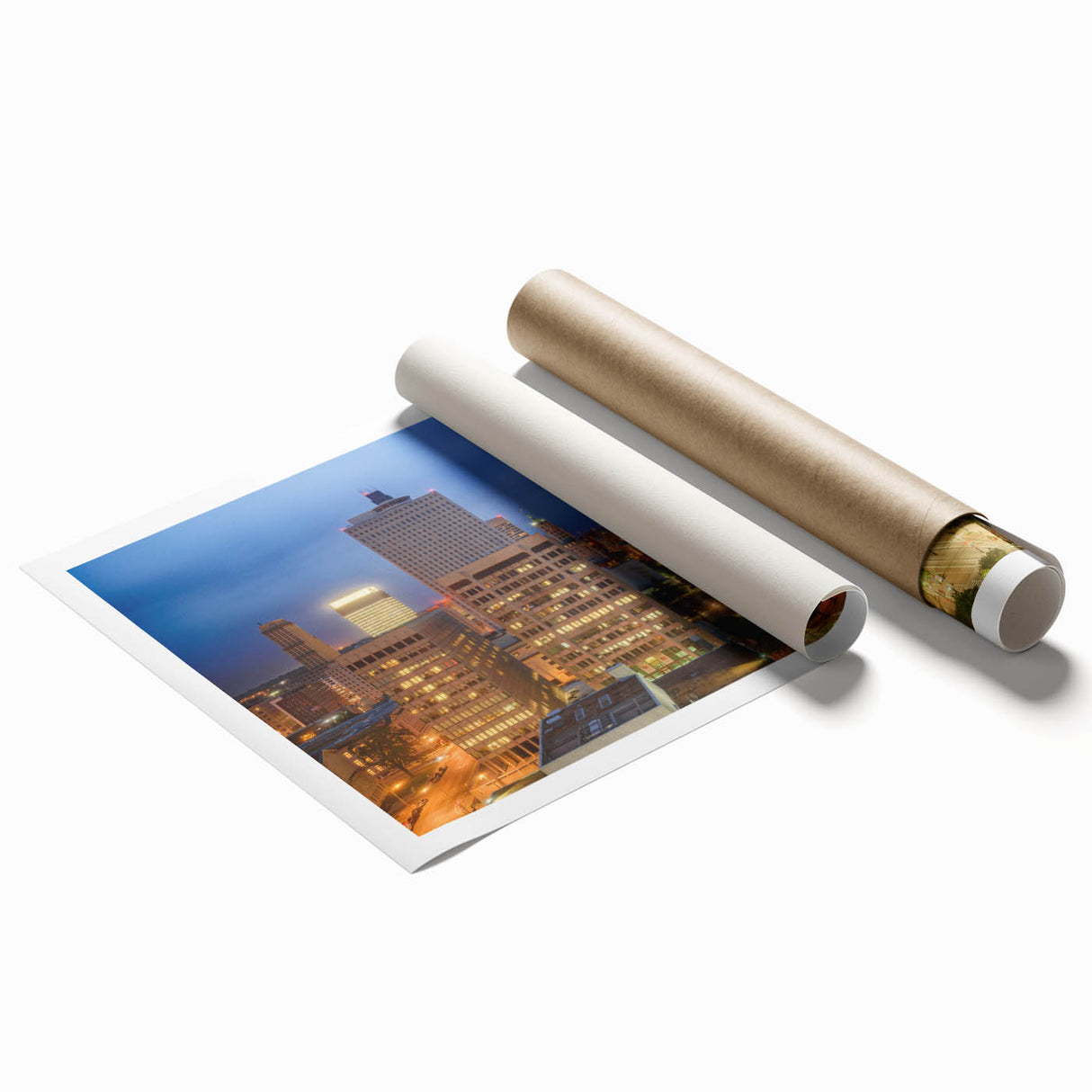 Extra large rolled print of Memphis, Tennessee scenery with floral elements in muted colors.