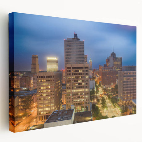 Large canvas print of Memphis skyline in muted earth tones, suitable for kitchen wall art.