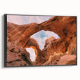 Black and white framed canvas of Arches National Park landscape, ideal for bedroom decor.