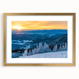Extra large abstract art print depicting Vermont scenery in textured gold frame, ideal for living room decor.