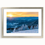 Textured abstract art print of Vermont scenery in muted earth tones, framed with a silver mat, suitable for bedroom decor.