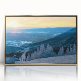 Large art print of a Vermont landscape in muted green and brown tones on a framed acrylic, ideal for modern nursery decor.