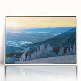 Acrylic print of Vermont scenery with vibrant autumn colors, framed in white, ideal for modern art wall decor.