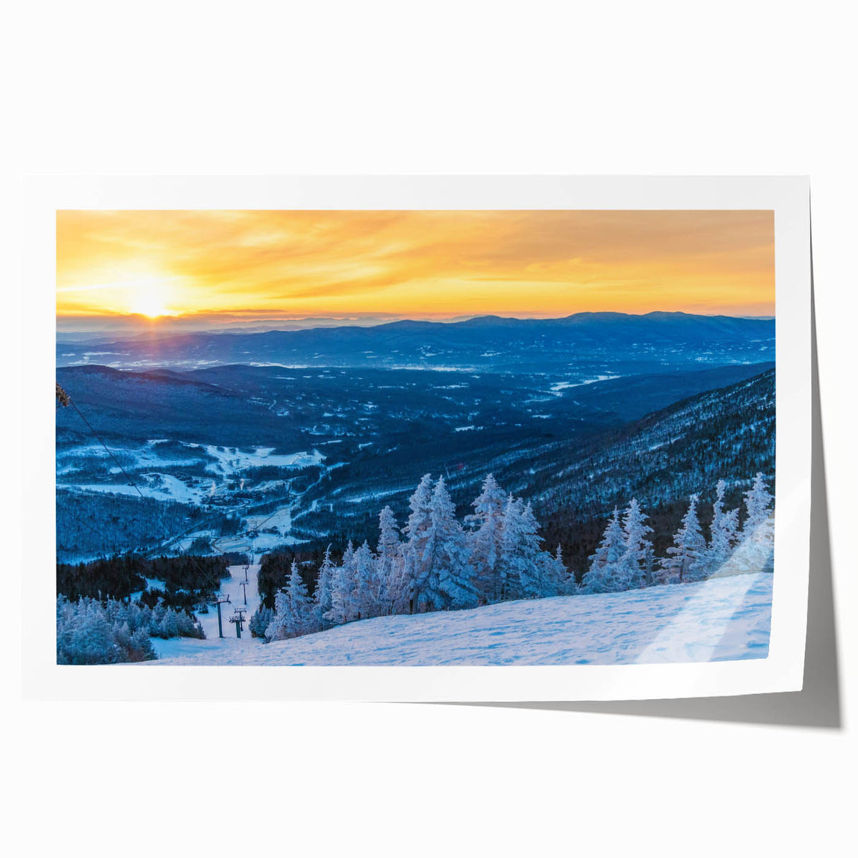 Rolled print of Vermont scenery with lush greenery and floral elements, ideal for art wall dining room.