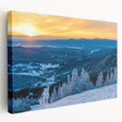 Large canvas print of a serene Vermont landscape in subdued green and blue tones, suitable for kitchen wall art.