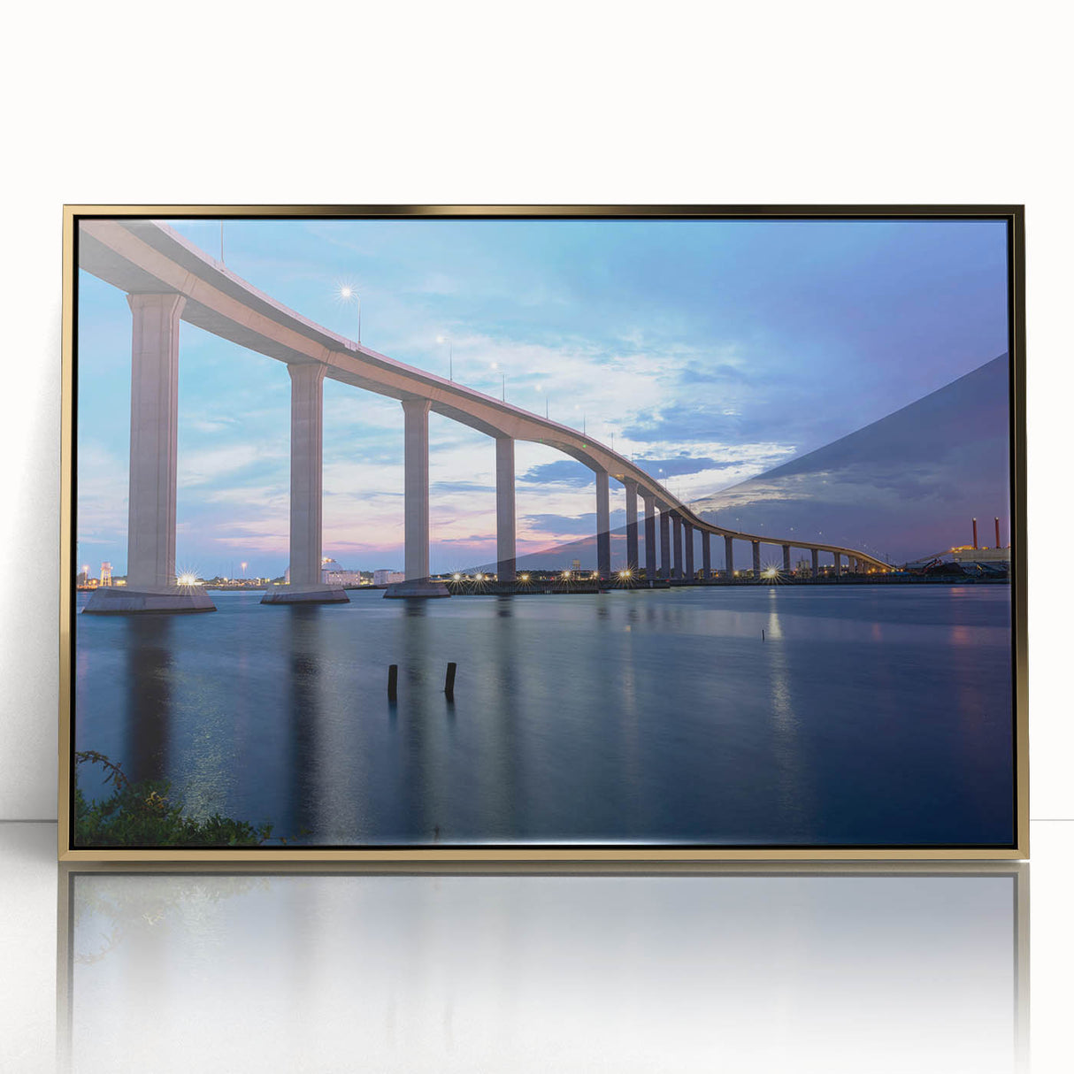 Acrylic print of Virginia scenery in gold frame, featuring mid-century modernist style, ideal for modern art wall decor.