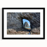 Abstract art print of Olympic scenery with textured, colorful elements on a large framed black canvas.