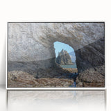 Acrylic print of Olympic National Park in muted earth tones, framed in white, suitable for modern nursery decor.